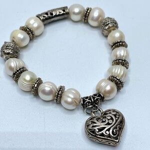 Stauer Pearl of Girl Bracelet Freshwater Pearls Silver Spacers Beaded Bracelet